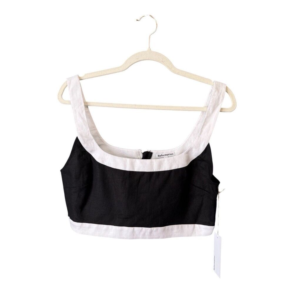 Reformation Robbie 100% Linen Bralette Black White Cropped Top Size 8 New - Picture 2 of 5